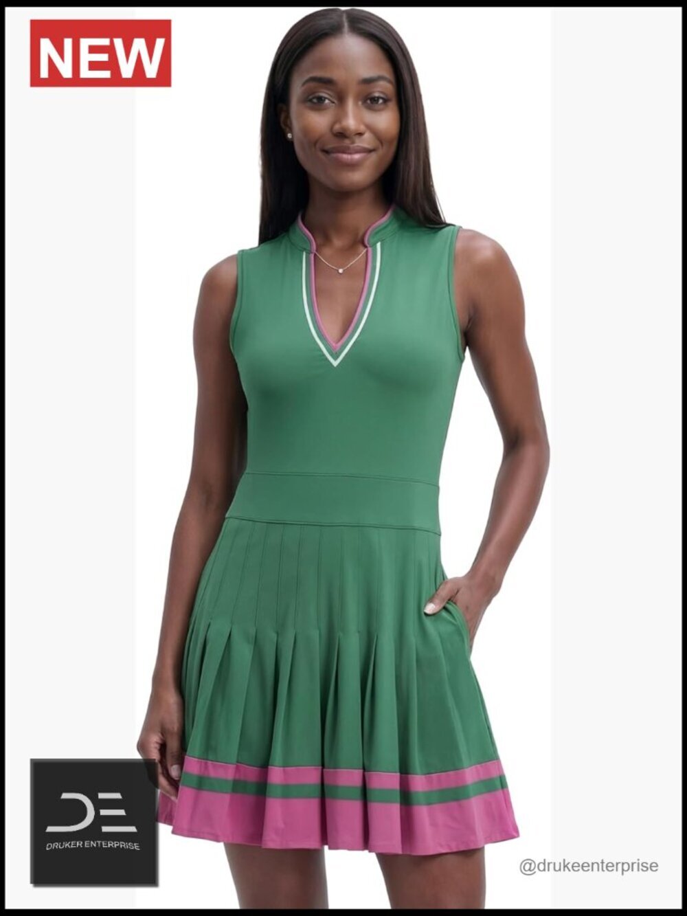 Tennis Dress with Pleated Skirt and Moisture-Wicking Fabric